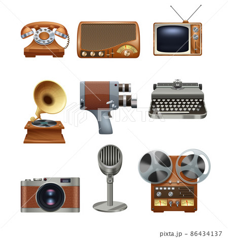 Retro vintage devices pictograms set 86434137
