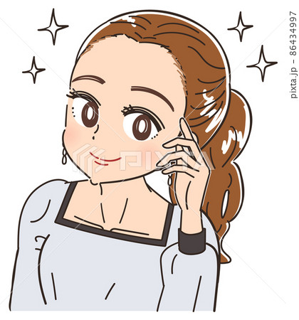 ヘアラインの丸み おでこの産毛を気にする女性のイラスト 86434997