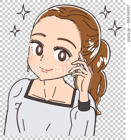 ヘアラインの丸み おでこの産毛を気にする女性のイラスト 86434997
