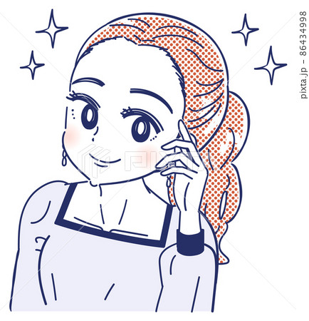 ヘアラインの丸み おでこの産毛を気にする女性のイラスト 86434998