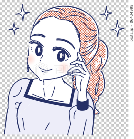 Illustration of a woman who cares about the roundness of the hairline 86434998