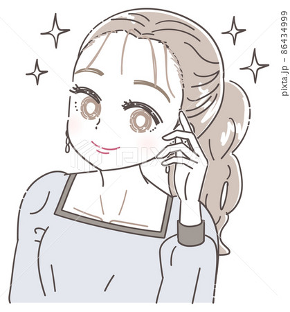ヘアラインの丸み おでこの産毛を気にする女性のイラスト 86434999