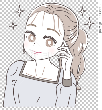 ヘアラインの丸み おでこの産毛を気にする女性のイラスト 86434999