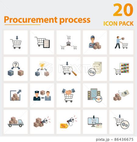 Procurement Process icon set. Collection of simple elements such as the procurement, planning, distribution, monitoring, bid process, external source, supplier. 86436675