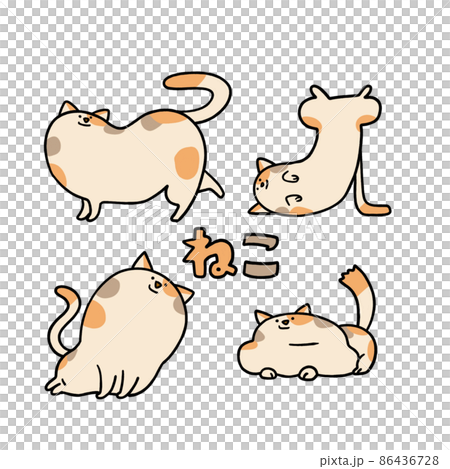 動物 ねこ 猫 かわいい へんてこ 三毛猫 オレンジ モンスターのイラスト素材