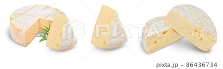 Camembert cheese isolated on white background with clipping path and full depth of field, Set or collection Camembert cheese isolated on white background with clipping path and full depth of field, Set or collection 86436734