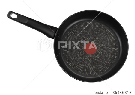 black frying pan with a non-stick coating isolated on white background with clipping path. Top view. black frying pan with a non-stick coating isolated on white background with clipping path. Top view. 86436818
