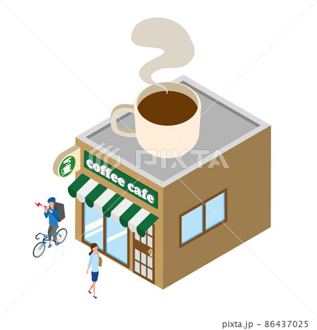 コーヒーカフェのアイソメトリックイラストのイラスト素材 コーヒーカフェのアイソメトリックイラストのイラスト素材