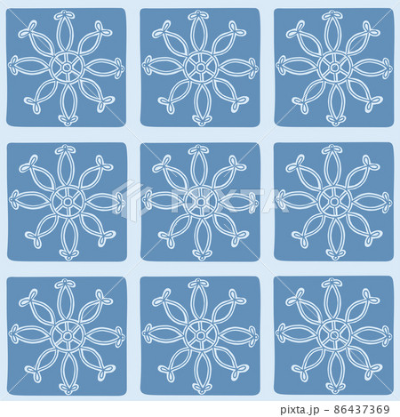 Hand drawn blue tone square pattern. Floral checkered background. Hand drawn blue tone square pattern. Floral checkered background. 86437369