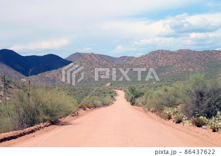 The unpaved red sandy street The unpaved red sandy street 86437622