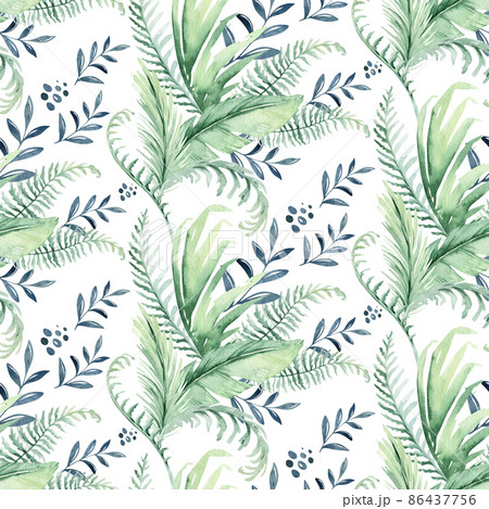 Cute cartoon baby dinosaurs seamless pattern watercolor paper, hand painted dino background texture Jurassic Park . Rex children funny art 86437756