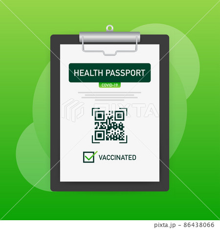Health passport qr code in linear style on green background. Coronavirus vaccination. Vaccine certificate card 86438066