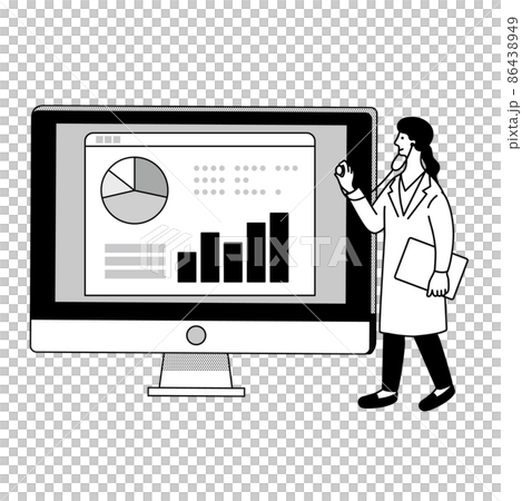 Illustration of a doctor putting a stethoscope on a computer 86438949