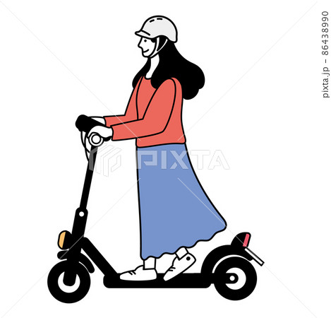 電動キックボード　電動キックスケーターに乗る女性のイラスト 86438990