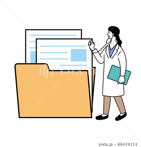 フォルダに入った書類に聴診器を当てる医者のイラスト フォルダに入った書類に聴診器を当てる医者のイラスト 86439153