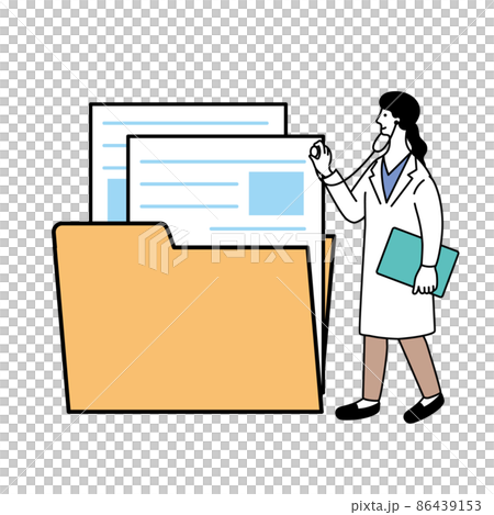 フォルダに入った書類に聴診器を当てる医者のイラスト フォルダに入った書類に聴診器を当てる医者のイラスト 86439153