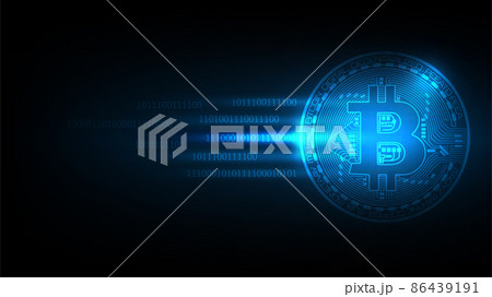 Blue futuristic abstract technology background with Bitcoin and blockchain concept 86439191