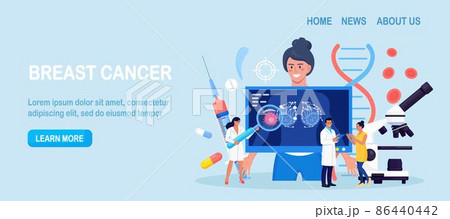 Breast cancer. Doctor Mammologist consult woman patient. Breast ultrasound and mammography, diagnostic of oncology. Examination in the clinic, medical diagnosis 86440442