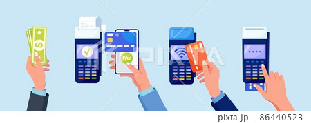 Payment by Credit Card through the POS Terminal, Cash, Contactless Payment, Payments by Smartphone App and Transaction Receipt. Online Banking and Electronic Money, NFC Payment by Credit Card through the POS Terminal, Cash, Contactless Payment, Payments by Smartphone App and Transaction Receipt. Online Banking and Electronic Money, NFC 86440523