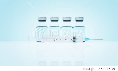 Medical syringe with a needle and a bollte with vaccine. 3D rendering Medical syringe with a needle and a bollte with vaccine. 3D rendering 86441539