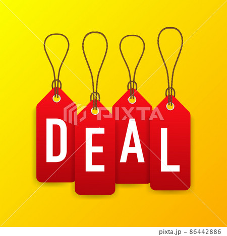 Deal wording red price tags on white background. Vector illustration Deal wording red price tags on white background. Vector illustration 86442886