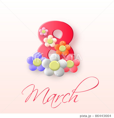 March 8, Women s Day greeting card with red number 8 and ceramic flowers. Vector illustration March 8, Women s Day greeting card with red number 8 and ceramic flowers. Vector illustration 86443664