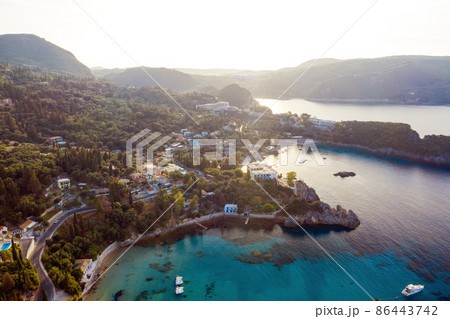 Sunrise aerial landscape of Greece Corfu coast Sunrise aerial landscape of Greece Corfu coast 86443742