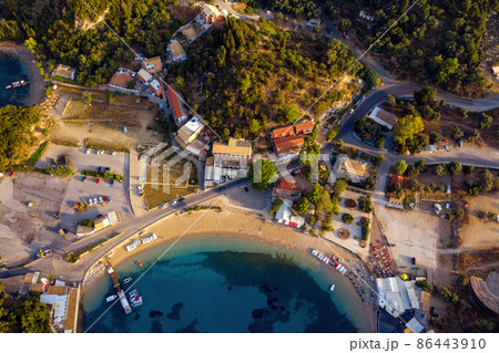 Aerial view of Paleokastritsa beach in Corfu Aerial view of Paleokastritsa beach in Corfu 86443910