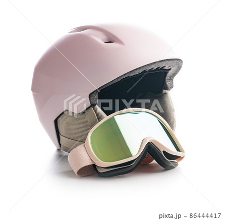 Ski or snowboarding helmet with goggles isolated on white background. 86444417