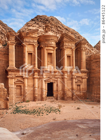 Ad Deir - Monastery - ruins carved in rocky wall at Petra Jordan 86445122