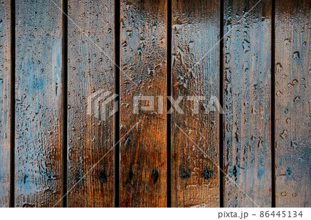 Wooden boards pavement wet from rain, close-up detail from above Wooden boards pavement wet from rain, close-up detail from above 86445134