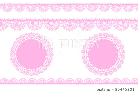 可愛い　レース　模様　縁取り　枠　線　円　ピンク 86445301