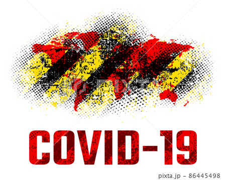 Inscription covid 19 and world map on grunge texture with 86445498