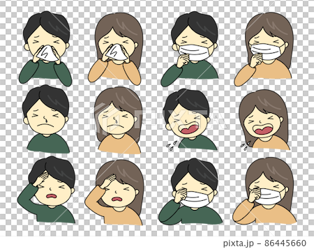 Illustration set of men and women with hay fever and colds 86445660