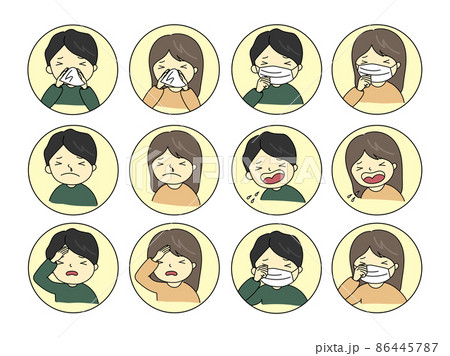 花粉症や風邪の男女のイラストセット	 86445787