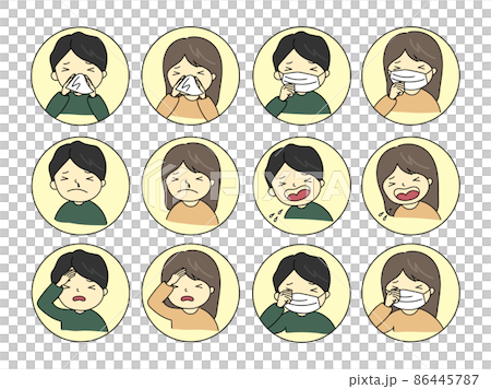 花粉症や風邪の男女のイラストセット	 86445787