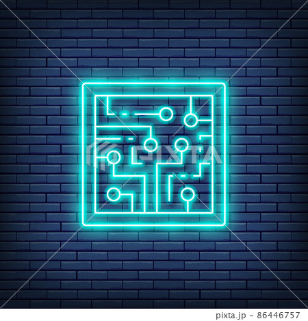 CPU, computer chip, electronic circuit, processor neon sign. 86446757