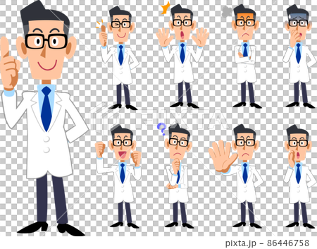 白衣の男性の全身イラスト9種類のポーズ 86446758