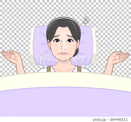布団で横になっている女性 86446811