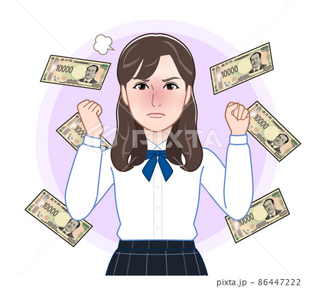 新しい一万円札と若い女性 新しい一万円札と若い女性 86447222