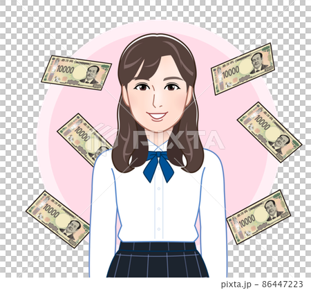 New 10,000 yen note and young woman New 10,000 yen note and young woman 86447223