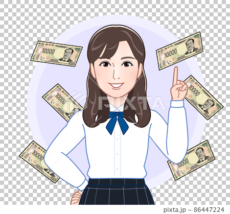 New 10,000 yen note and young woman 86447224