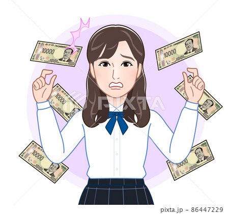 新しい一万円札と若い女性 新しい一万円札と若い女性 86447229