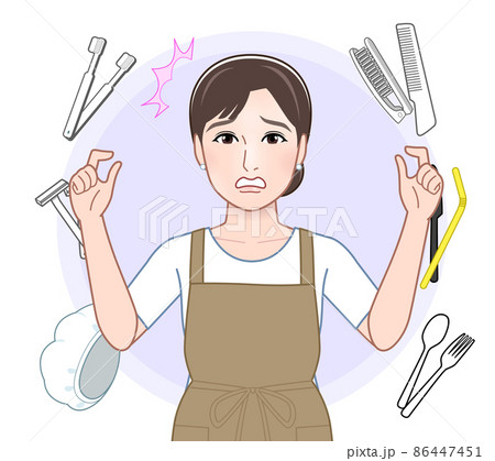 使い捨てプラスチックゴミと女性 86447451