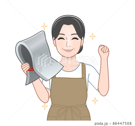 防災頭巾を持った主婦 86447508