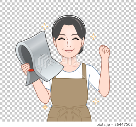 防災頭巾を持った主婦 86447508