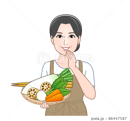 根菜類の野菜を持った女性 根菜類の野菜を持った女性 86447587