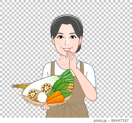 根菜類の野菜を持った女性 根菜類の野菜を持った女性 86447587