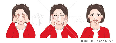 見ざる聞かざる言わざるをする女性 86448157