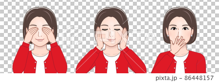 見ざる聞かざる言わざるをする女性 86448157